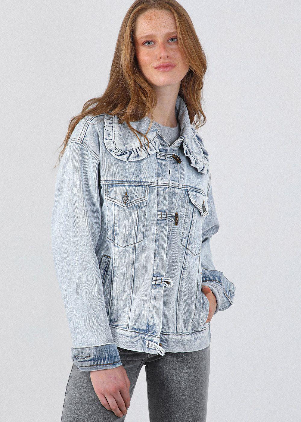 Chaqueta Denim Cuello Vuelos Azul Mujer Raindoor-2