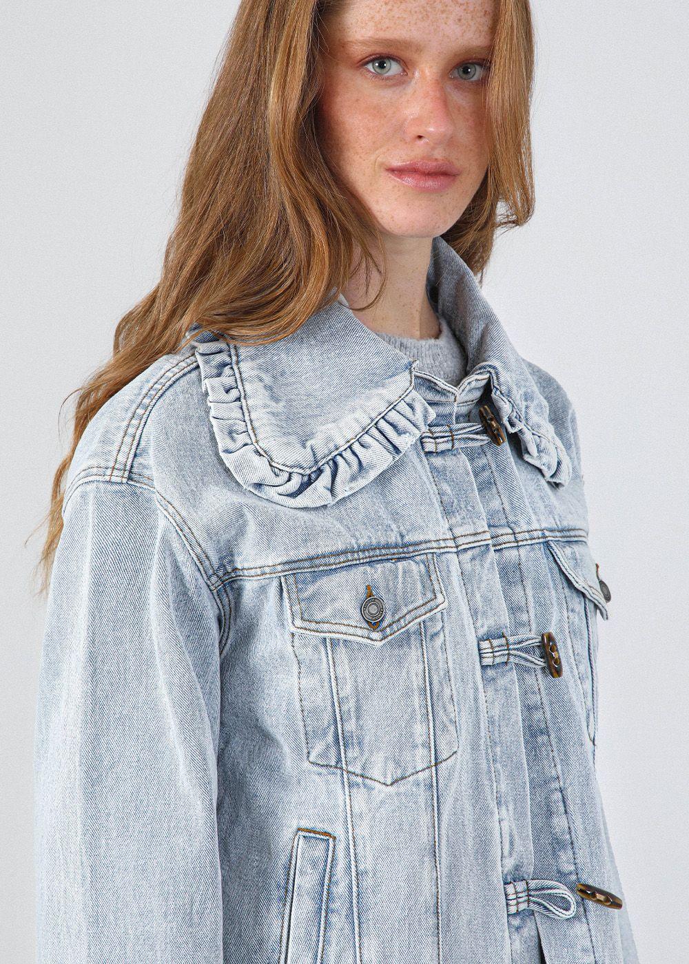 Chaqueta Denim Cuello Vuelos Azul Mujer Raindoor-3