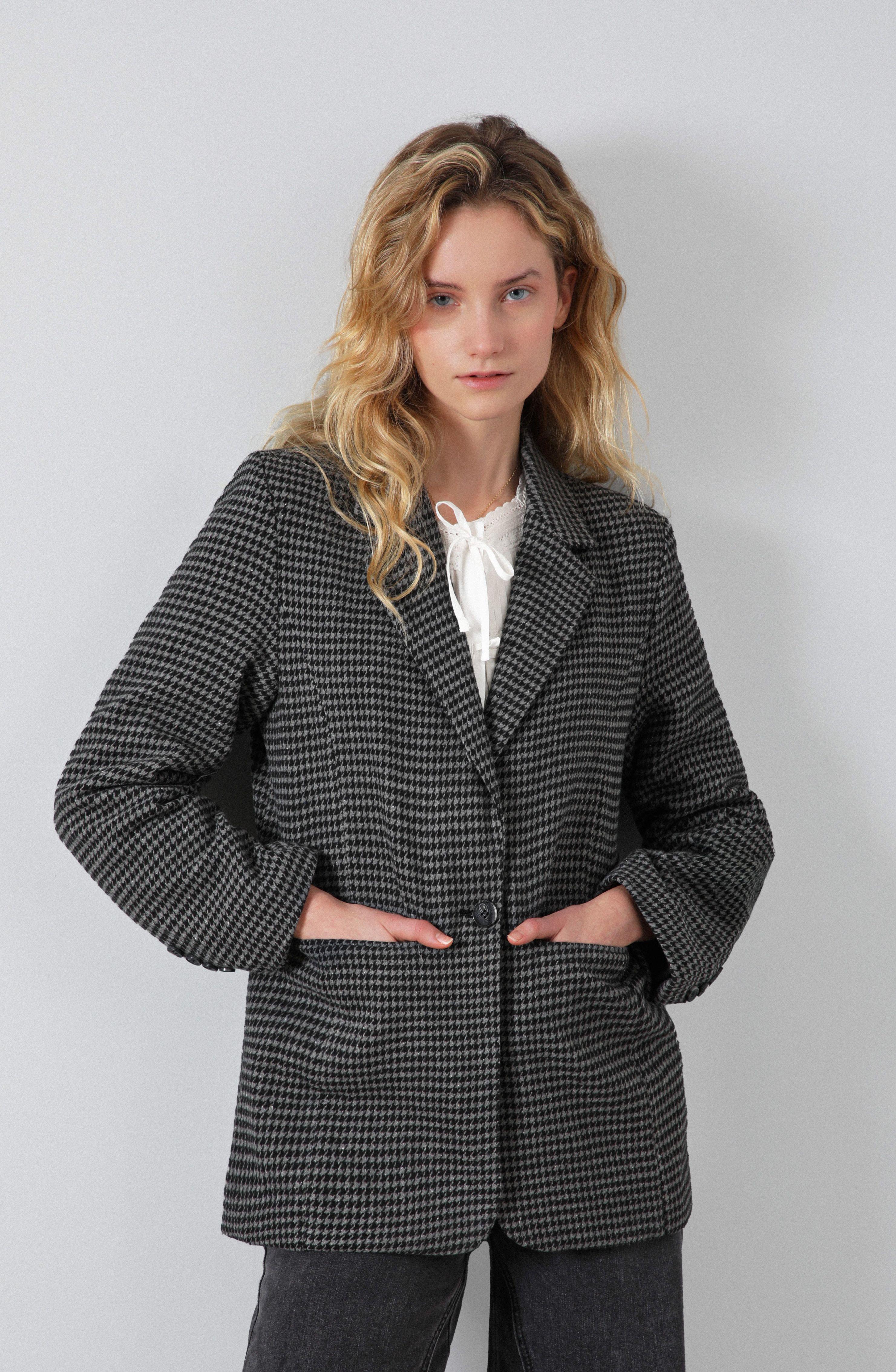 Blazer Tejido Tartan Café Mujer Raindoor-3