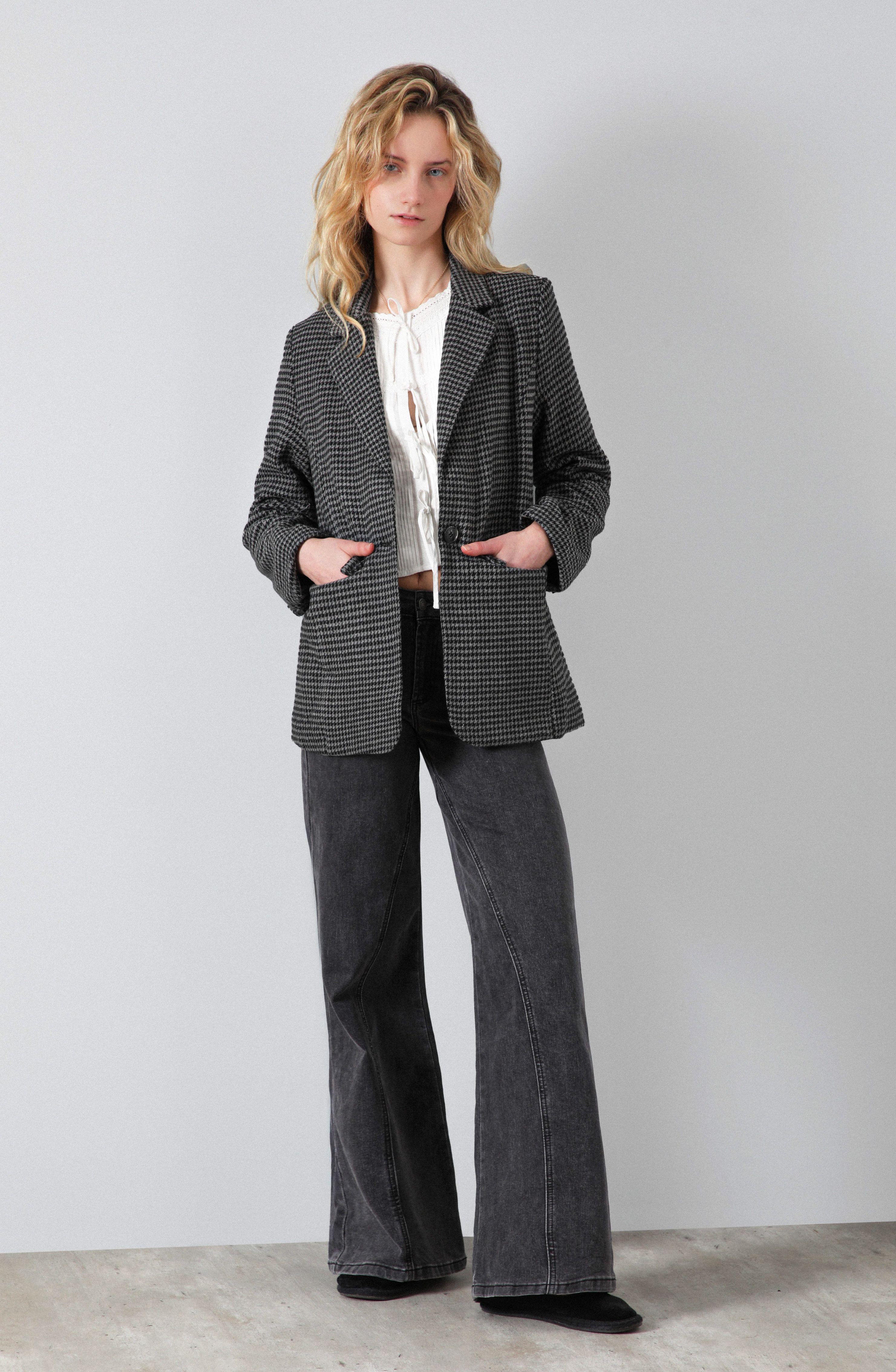 Blazer Tejido Tartan Café Mujer Raindoor-4