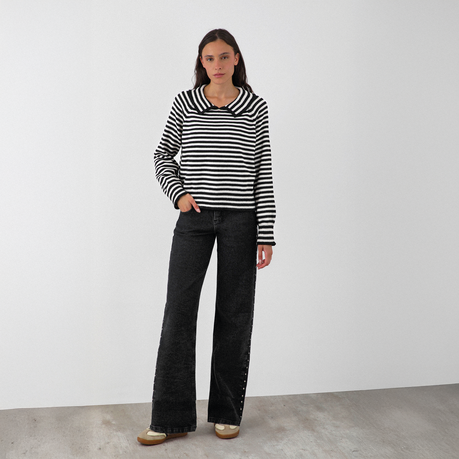 Sweater Polo Rayas Negro Mujer Raindoor-0