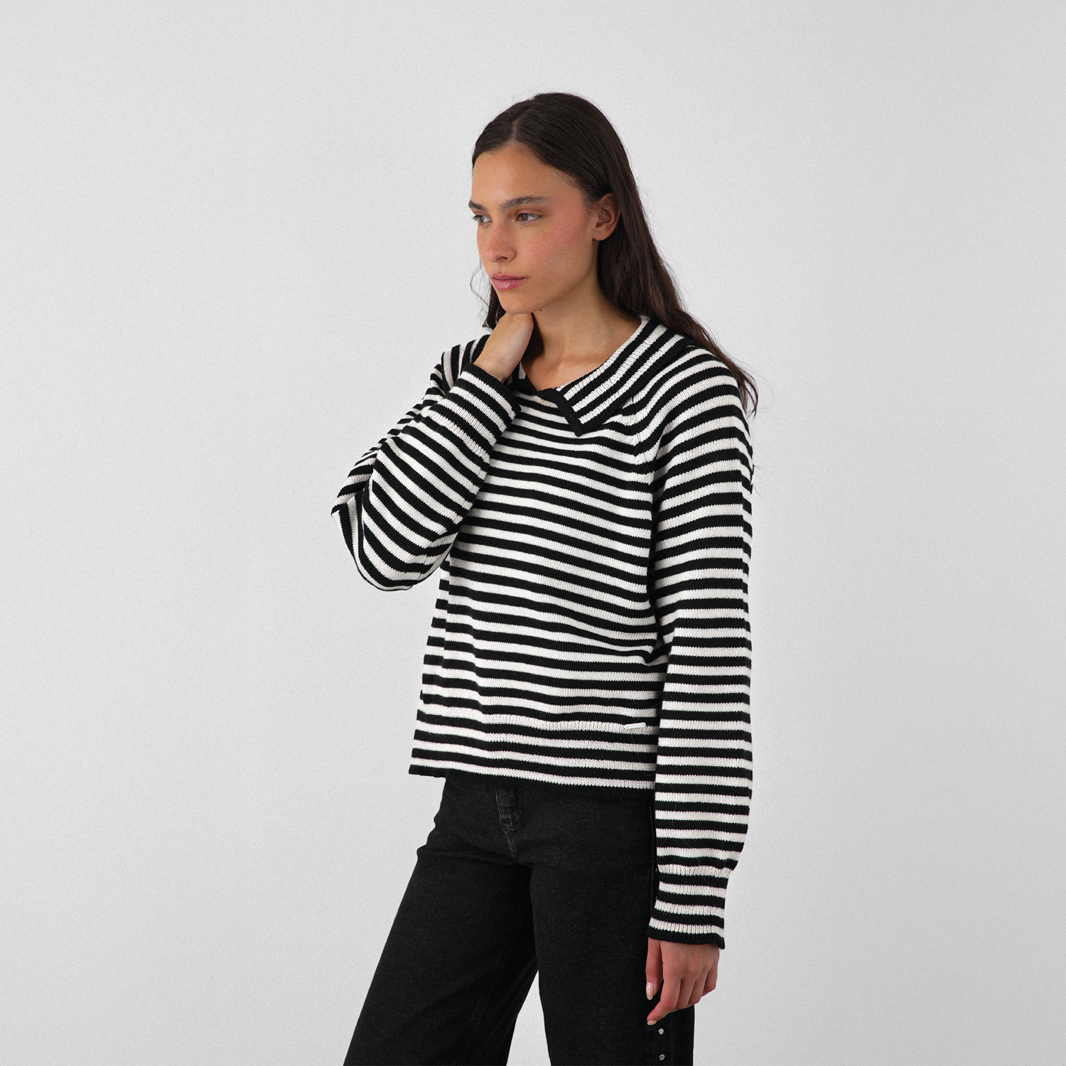 Sweater Polo Rayas Negro Mujer Raindoor-1
