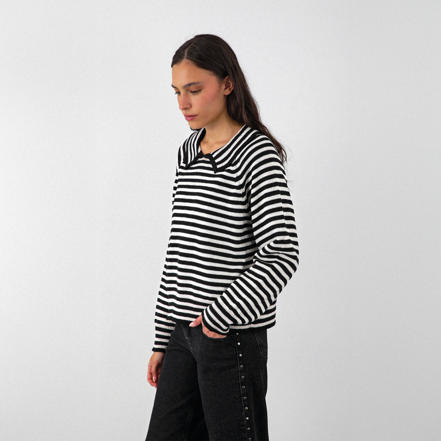 Sweater Polo Rayas Negro Mujer Raindoor-2