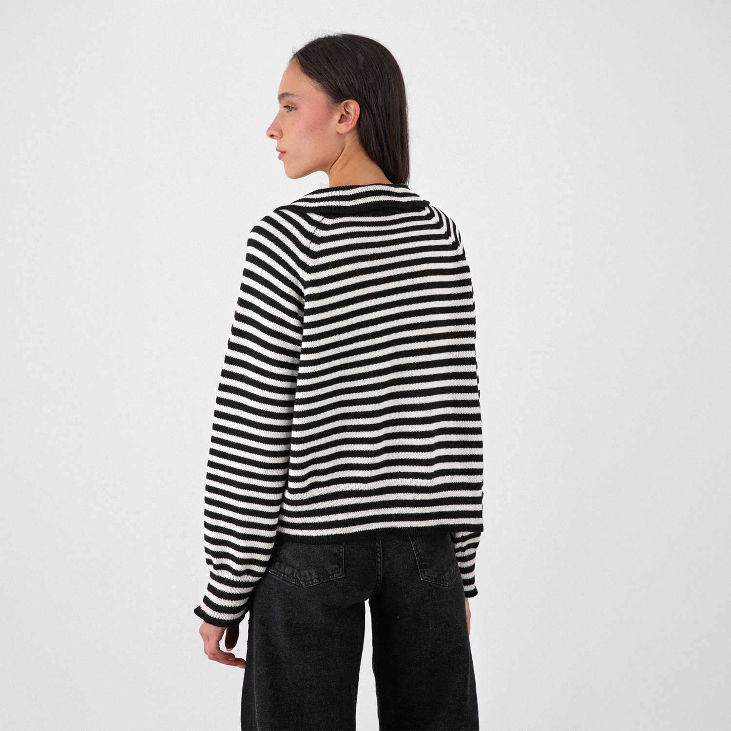 Sweater Polo Rayas Negro Mujer Raindoor-4