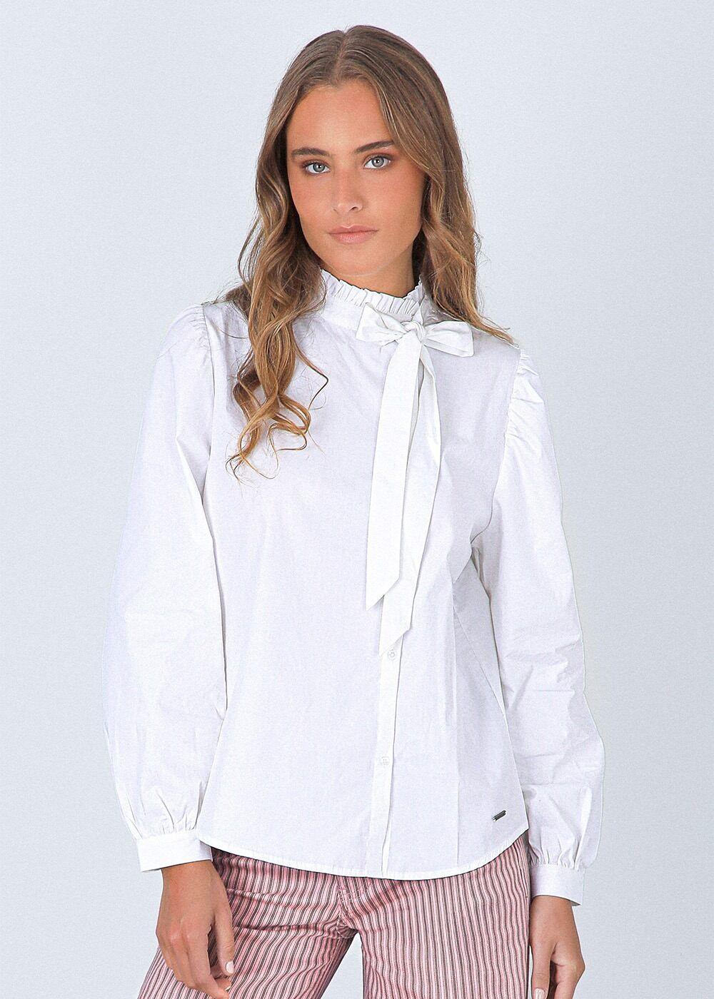 Blusa lazo cuello alto blanco Mujer Raindoor-3