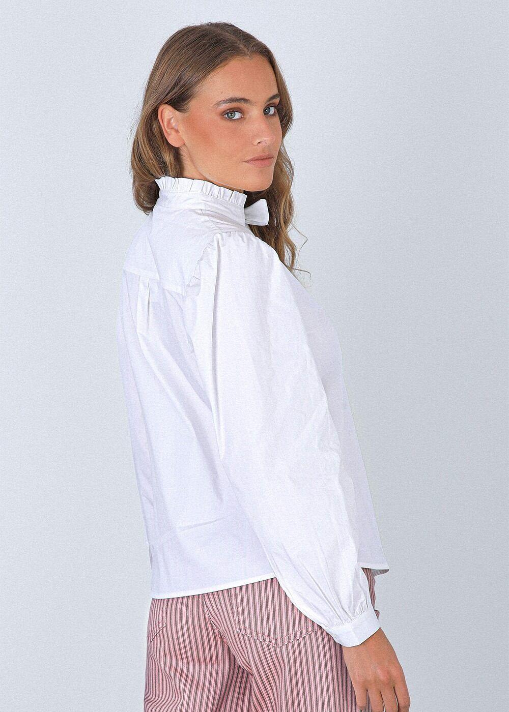 Blusa lazo cuello alto blanco Mujer Raindoor-4