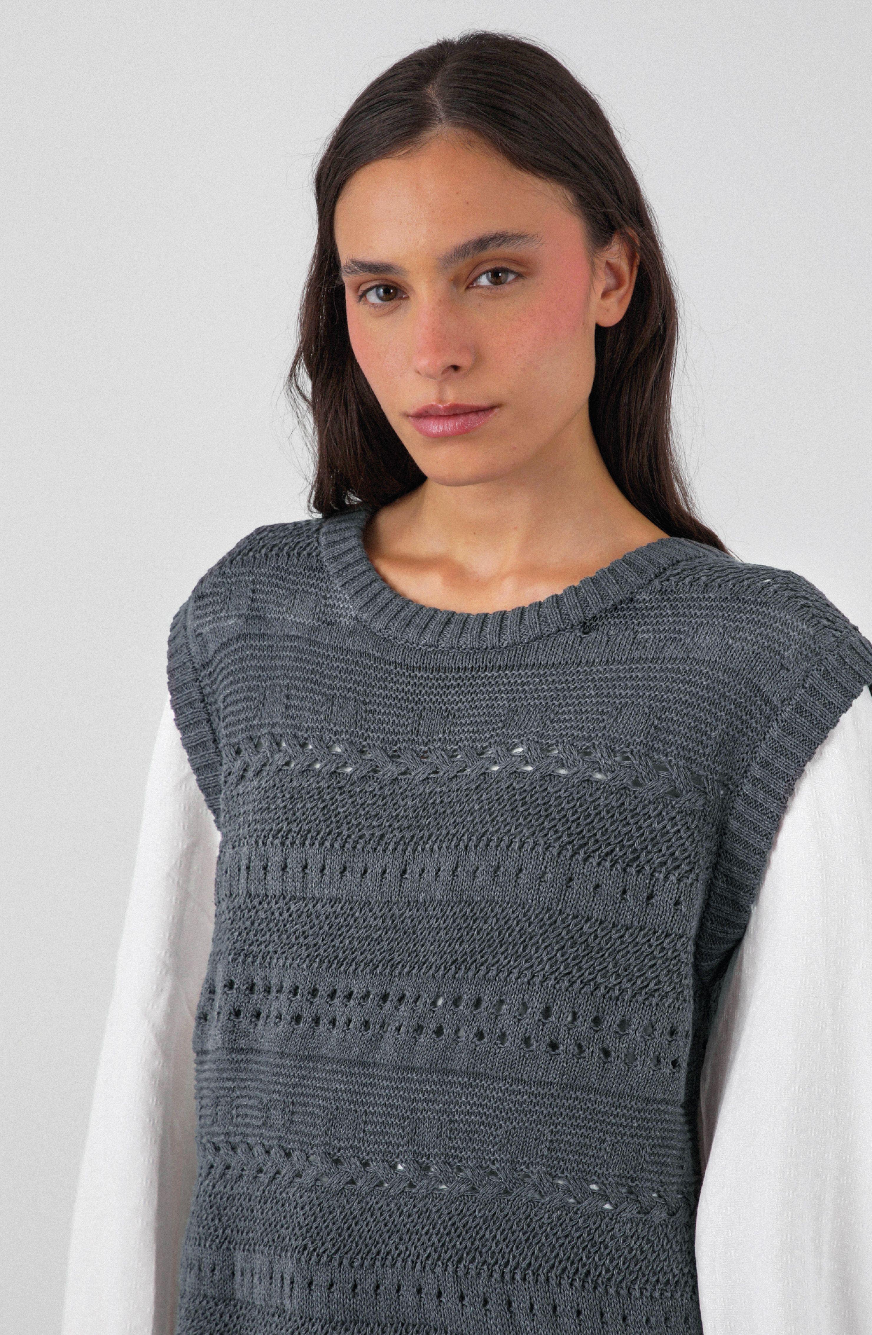 Sweater Vest Trenzado Gris Mujer Raindoor-0