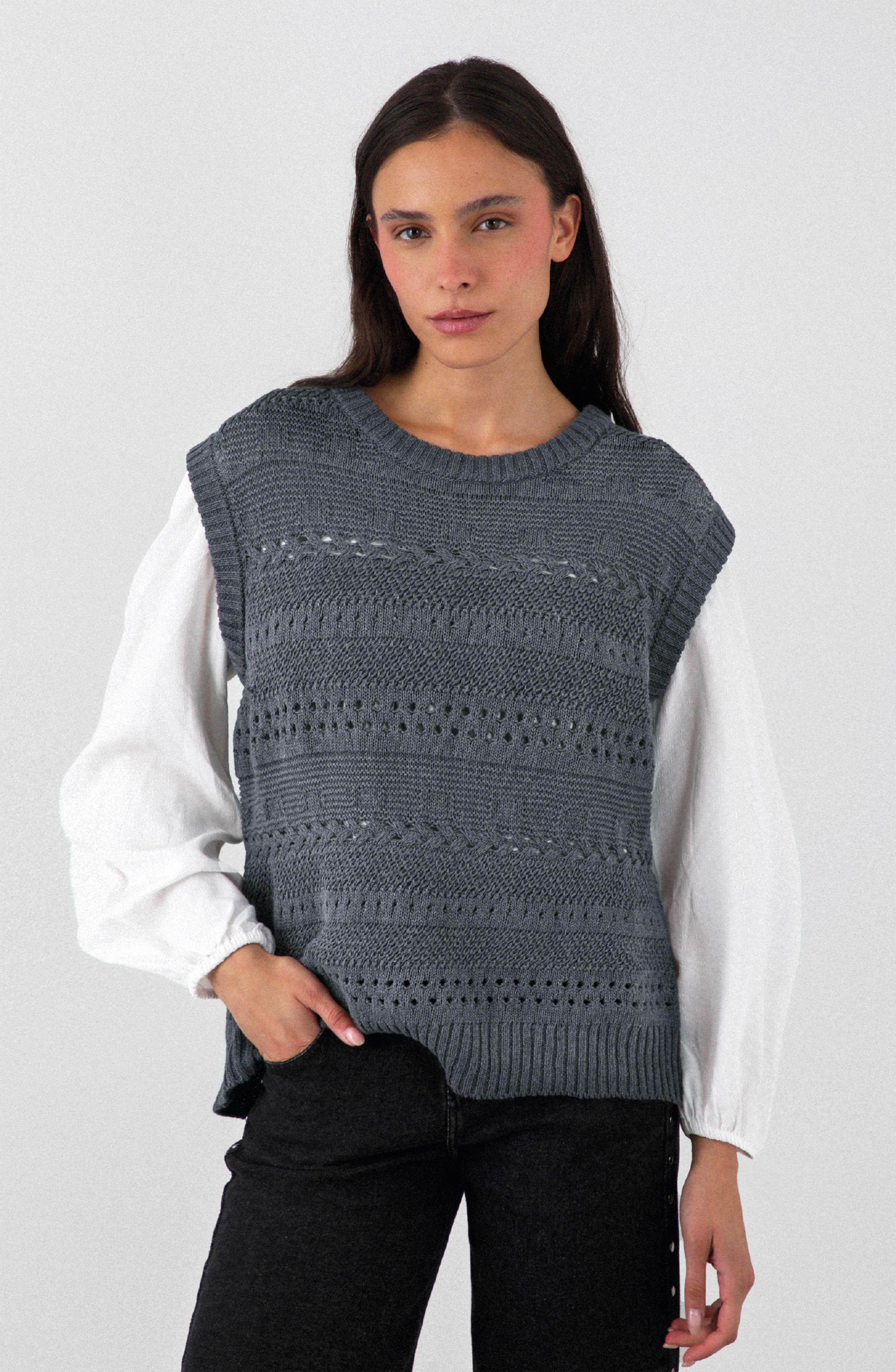 Sweater Vest Trenzado Gris Mujer Raindoor-1