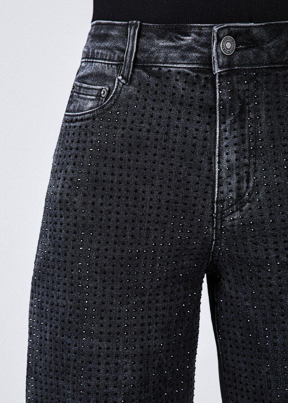 Pantalón Wide Leg Strass Negro Mujer Raindoor-2