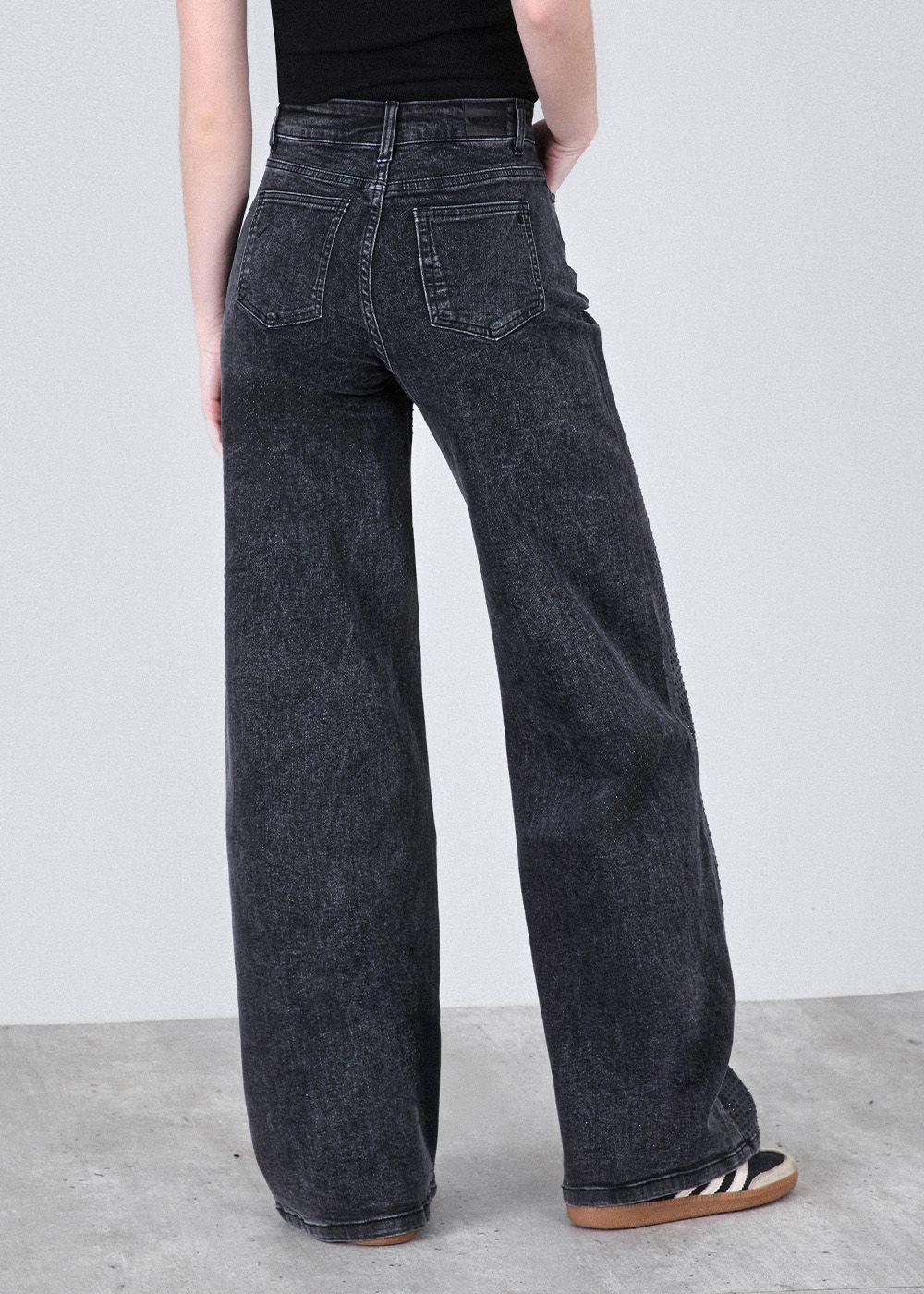 Pantalón Wide Leg Strass Negro Mujer Raindoor-3