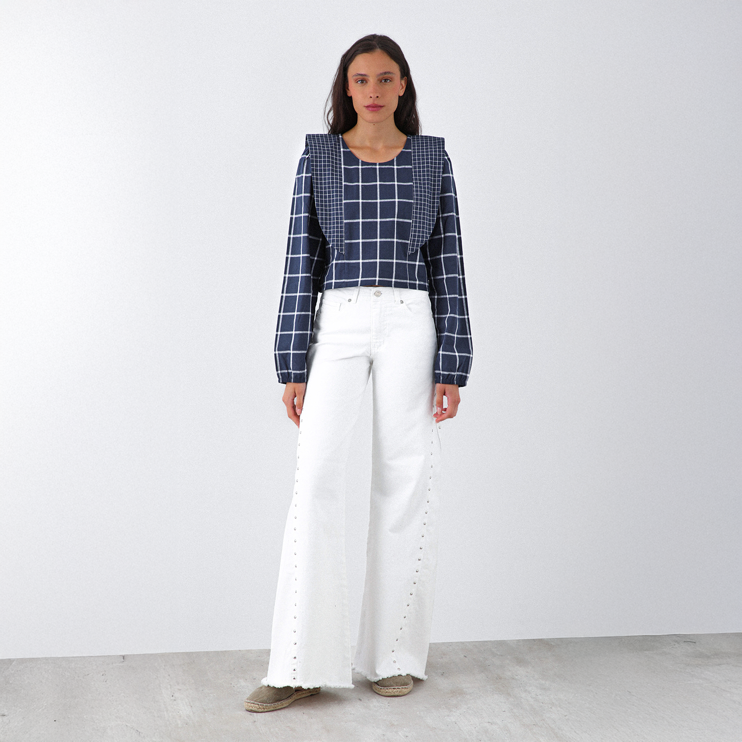 Blusa Cuadros Vuelos Azul Mujer Raindoor-0