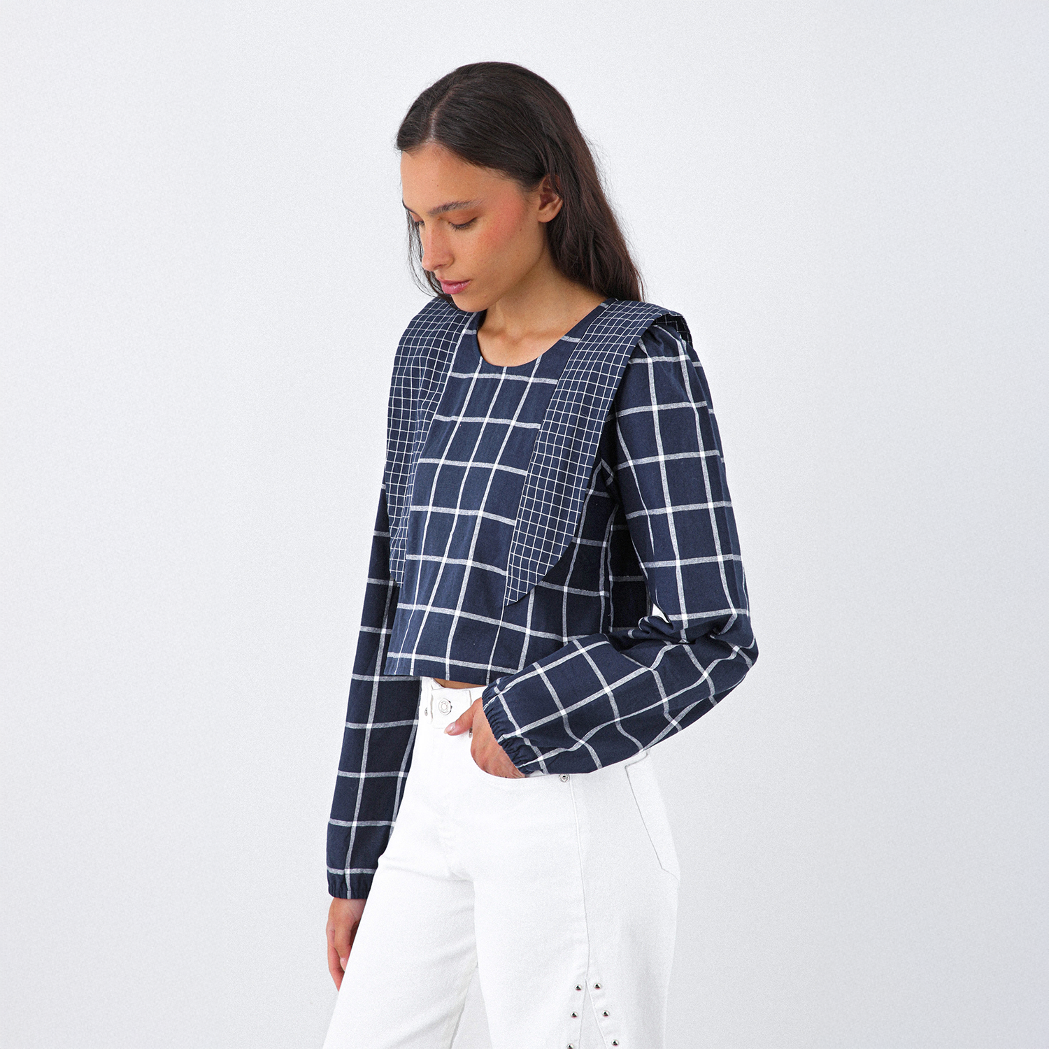 Blusa Cuadros Vuelos Azul Mujer Raindoor-2