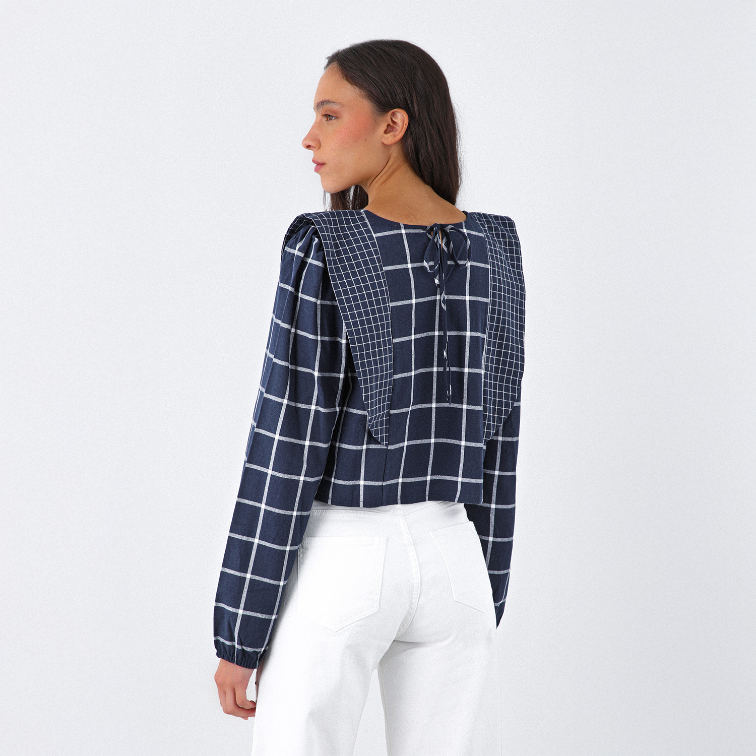 Blusa Cuadros Vuelos Azul Mujer Raindoor-3