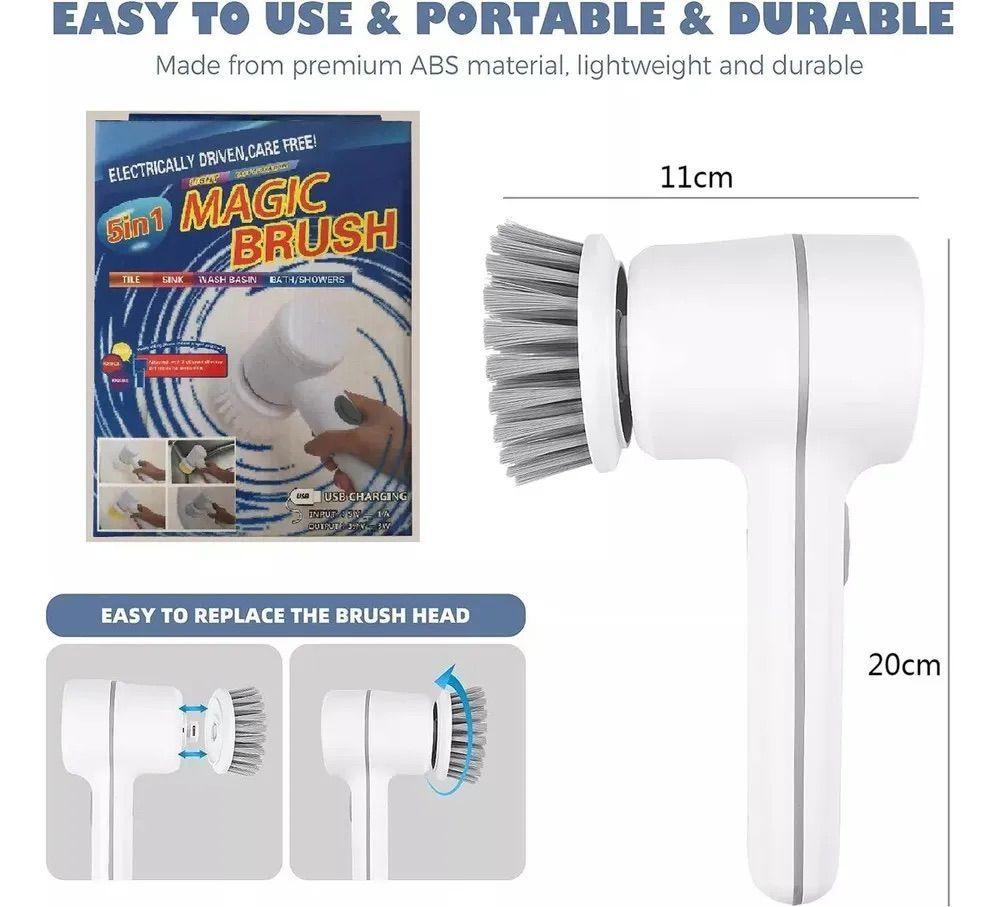 Cepillo De Limpieza El ctrico Giratorio Con 5 Cabezales Blanco-2