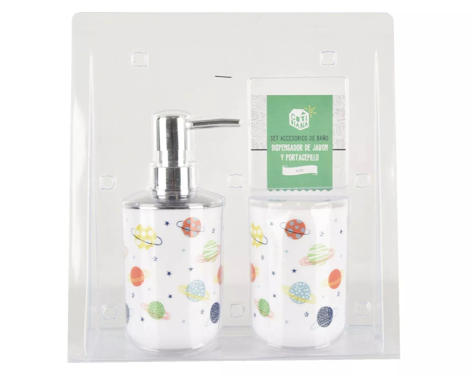 Dispensador De Jabon Plastico Niños Set Baño Dibujo Planeta-1