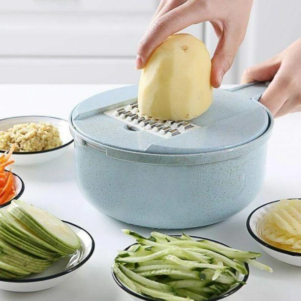 Picador Rallador Cortador Multiuso Frutas Verduras Vegetales Celeste-2