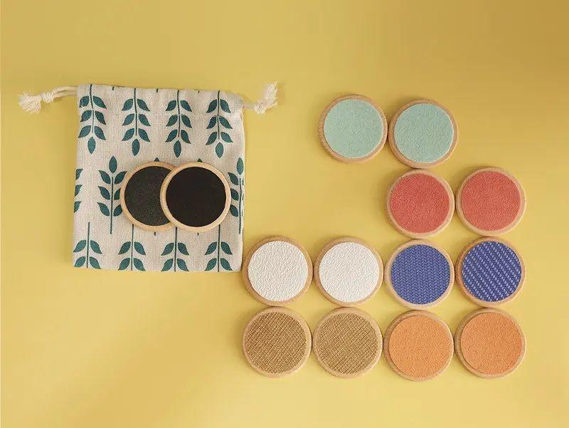 Juego De Memoria Sensorial Texturas Madera Montessori Tdah 7 discos-3