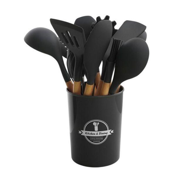 Set De Utensilios De Cocina Antiadherentes  Mango De Madera -0