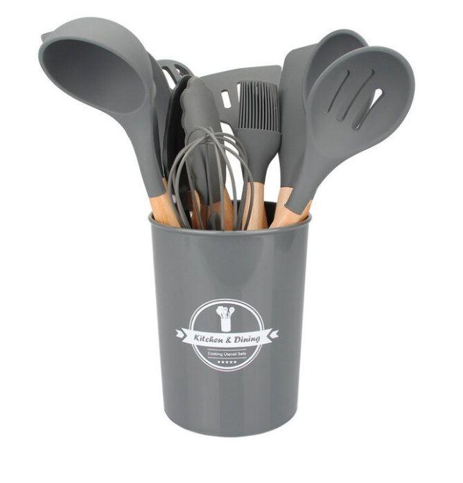 Set De Utensilios De Cocina Antiadherentes  Mango De Madera -0