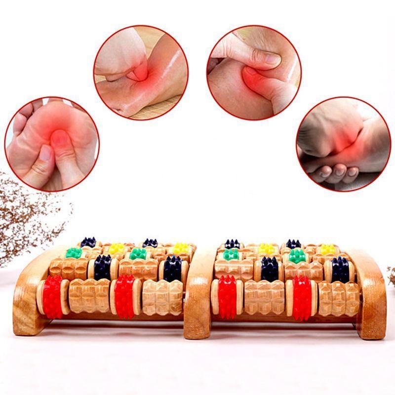 Masajeador De Pies Spa De Madera 6 Rodillos Reflexología-3