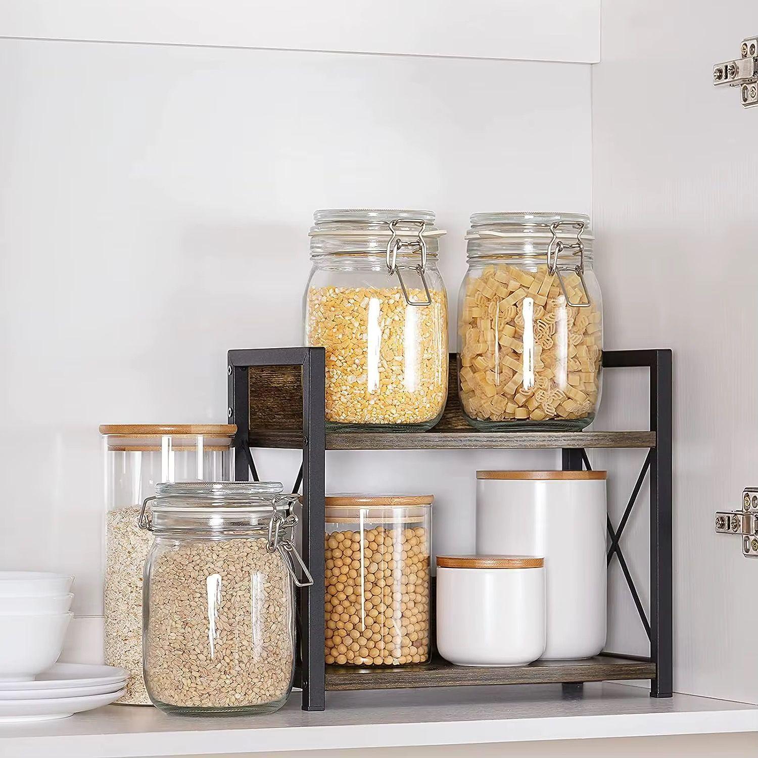 Organizador de condimenteros cocina 2 Niveles madera marron-4