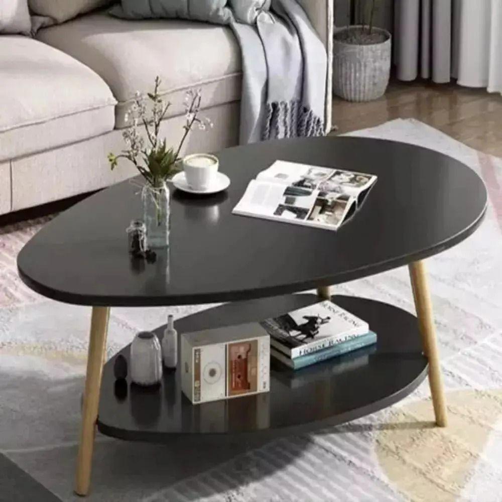 Mesa de Centro Ovalada Negra de 2 Niveles 90cm living-2