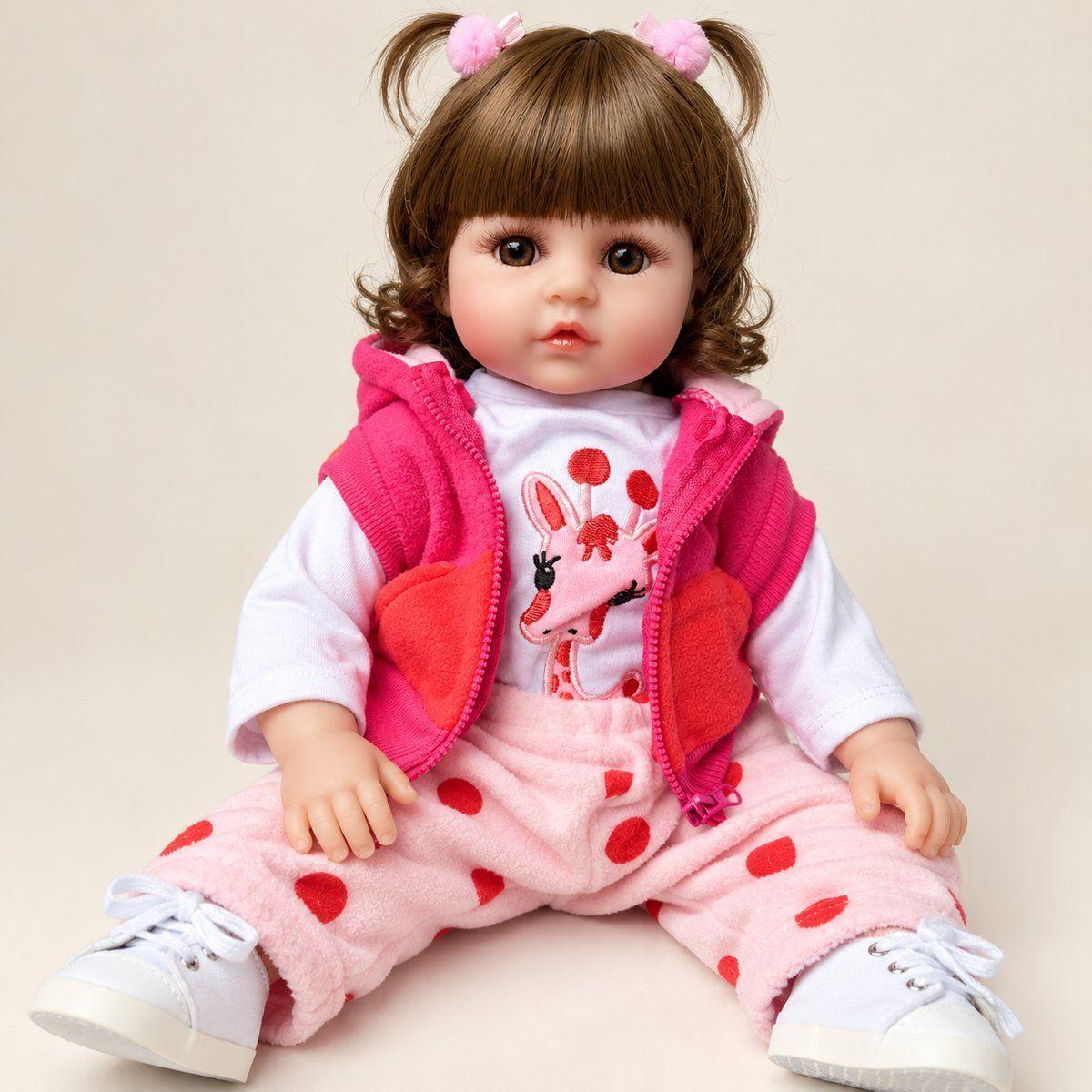 Muñeca Bebe Reborn Niña Jirafa Rosa con Accesorios-1