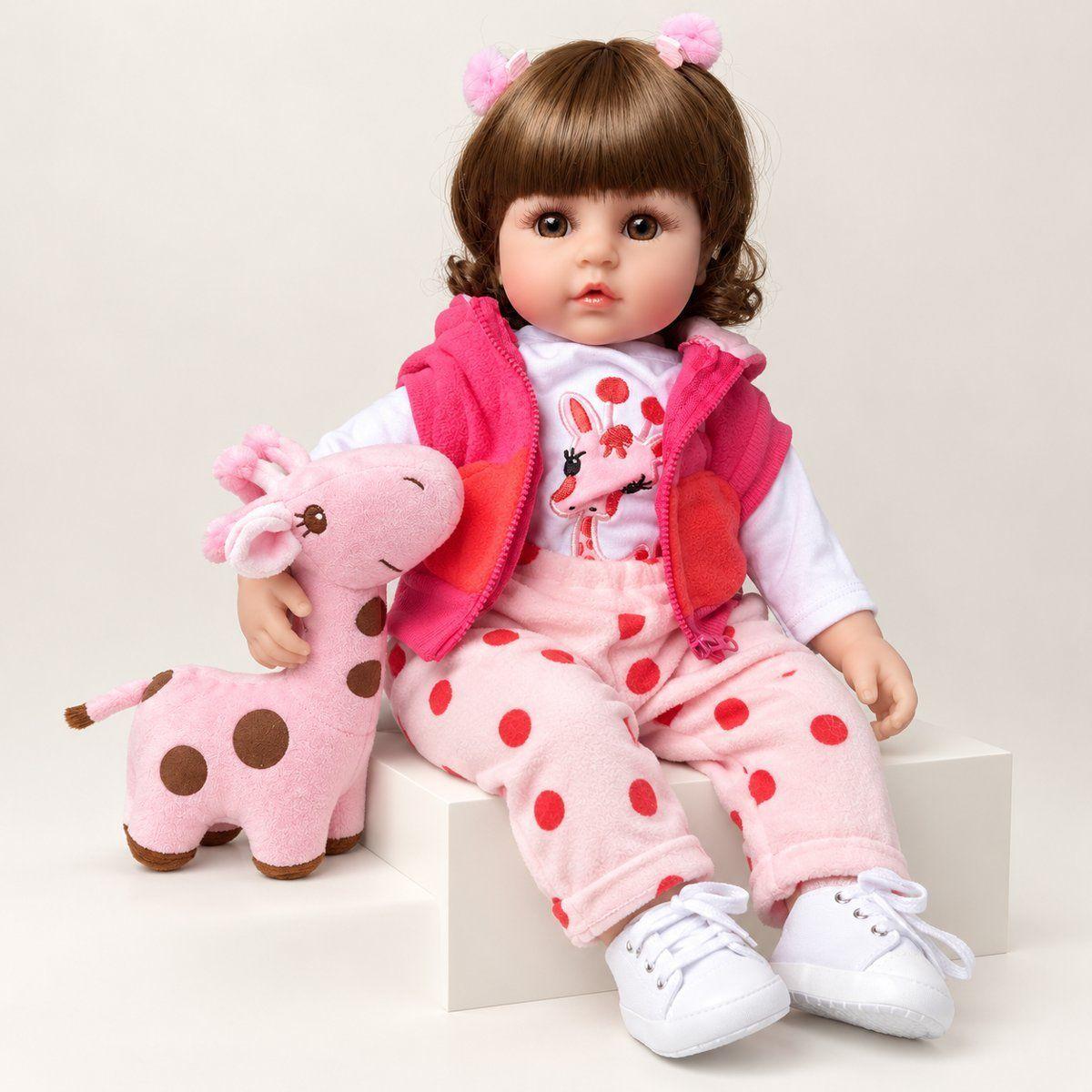 Muñeca Bebe Reborn Niña Jirafa Rosa con Accesorios-3