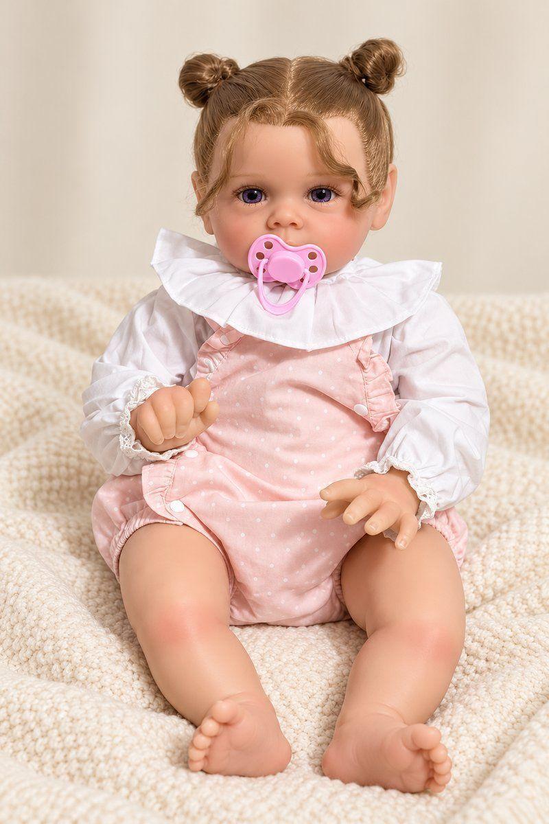 Muñeca Bebe Reborn 55cm Vestido con Tirantes Rosa-2