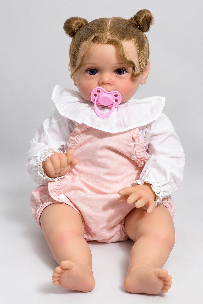Muñeca Bebe Reborn 55cm Vestido con Tirantes Rosa-3