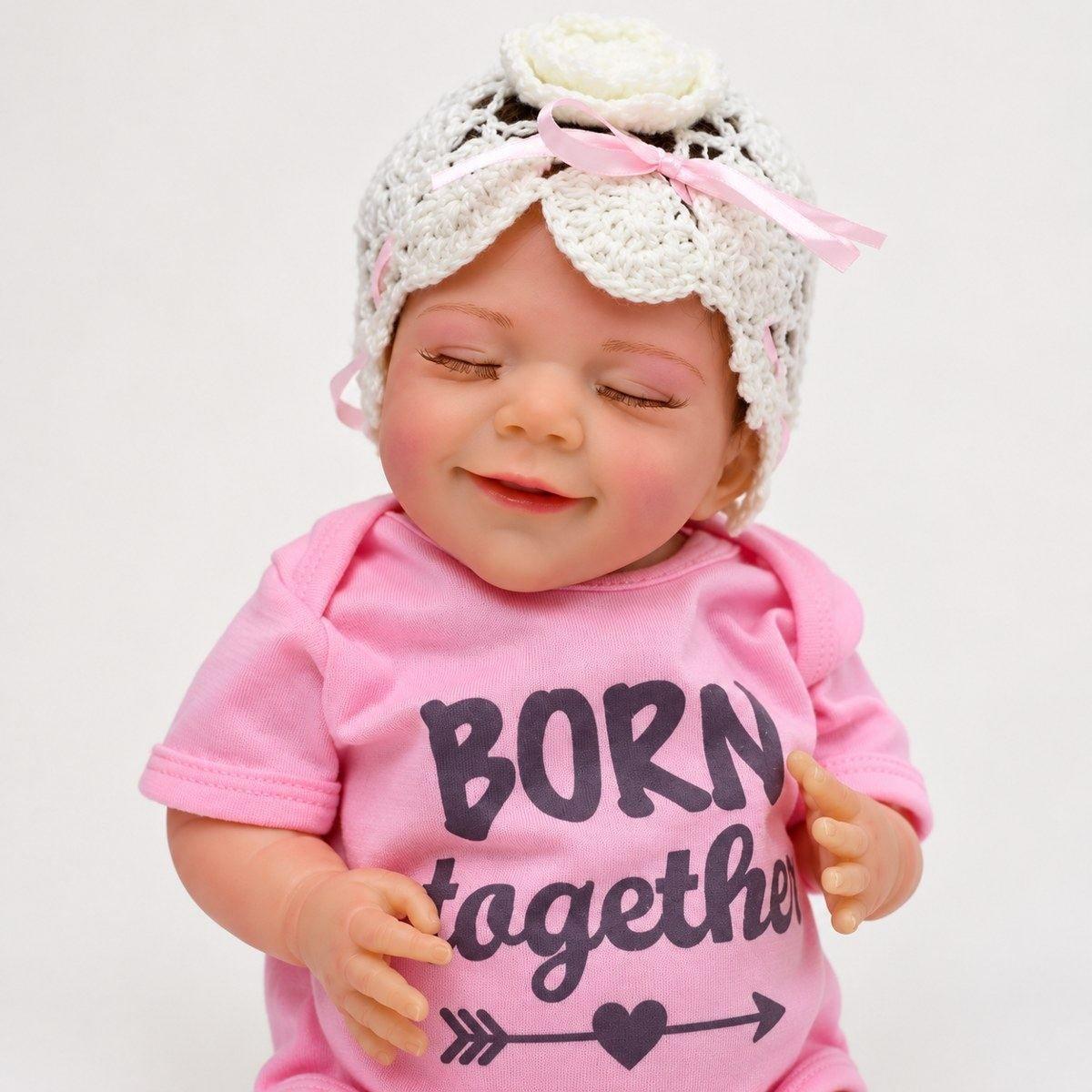 Muñeca Beb Reborn Niña 45cm Ojos Cerrados con Ropa Rosa-1