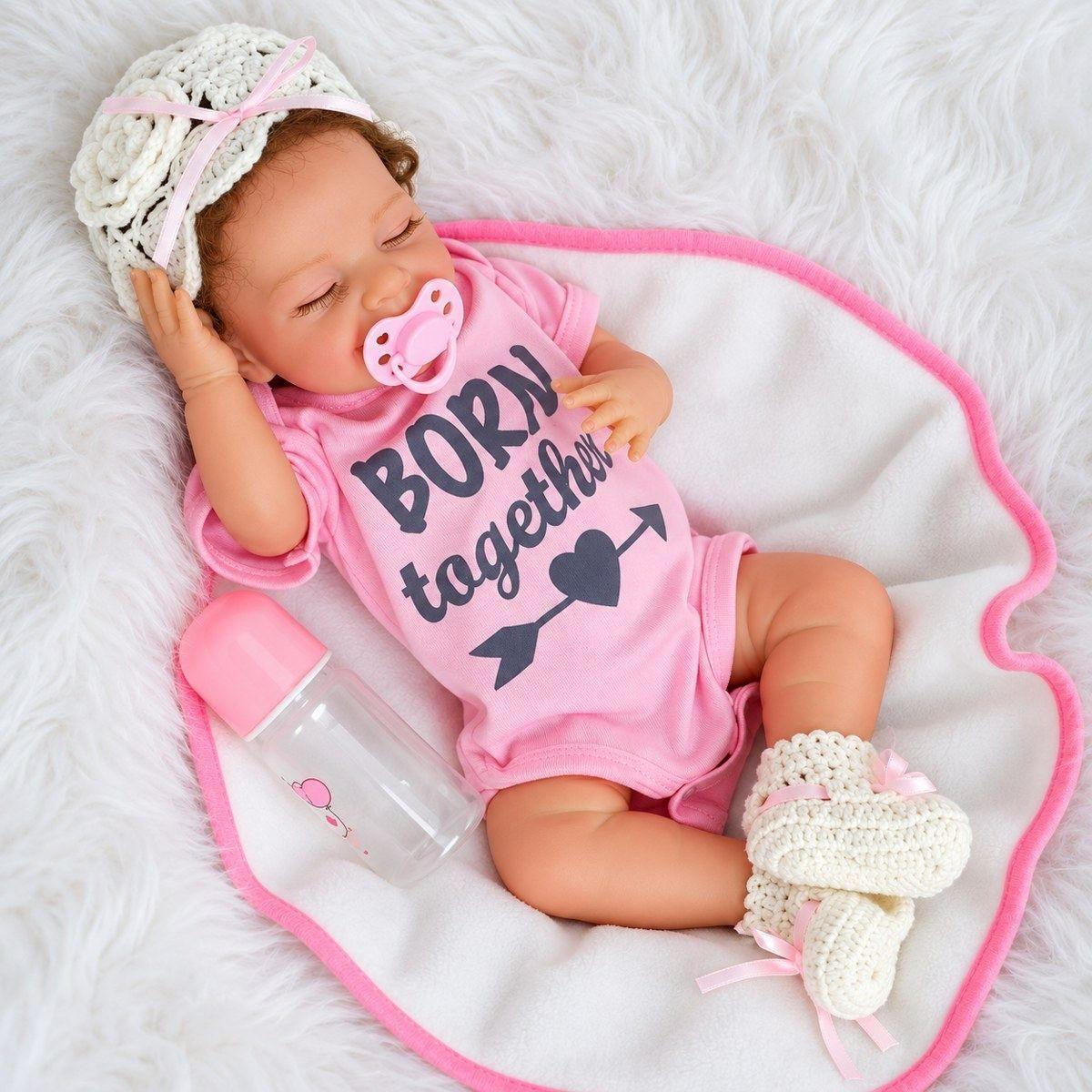 Muñeca Beb Reborn Niña 45cm Ojos Cerrados con Ropa Rosa-2