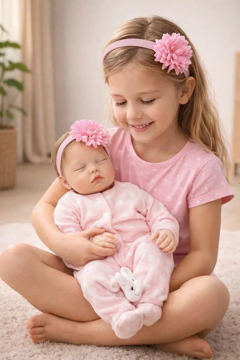 Muñeca Bebe Reborn dormida rosa 55cm Cuerpo Suave con Accesorios-3
