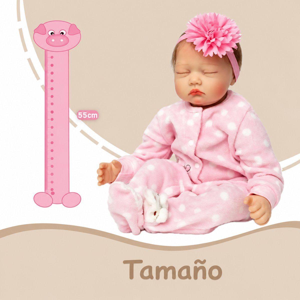Muñeca Bebe Reborn dormida rosa 55cm Cuerpo Suave con Accesorios-4