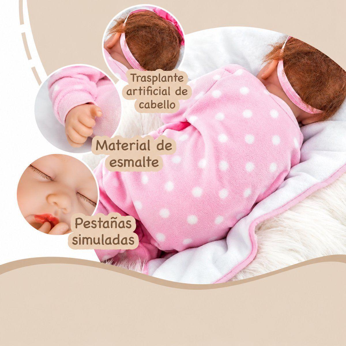 Muñeca Bebe Reborn dormida rosa 55cm Cuerpo Suave con Accesorios-5