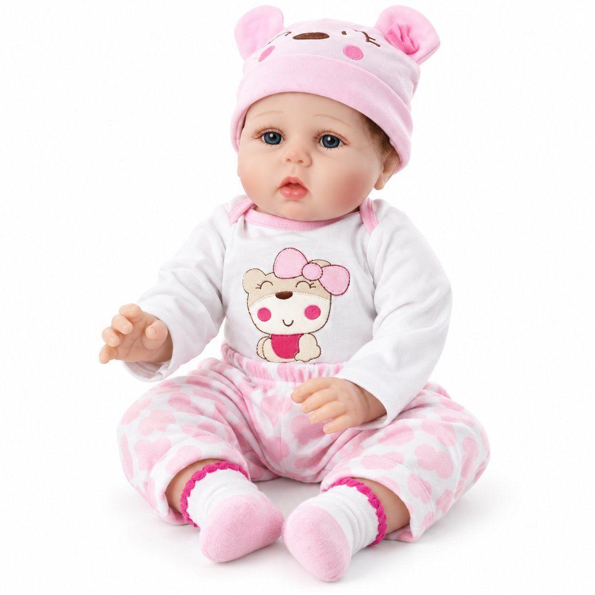 Muñeca Bebe Reborn Realista 55cm con Ropa de Osito Accesorio-0
