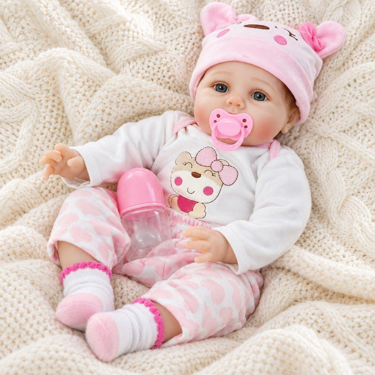 Muñeca Bebe Reborn Realista 55cm con Ropa de Osito Accesorio-2