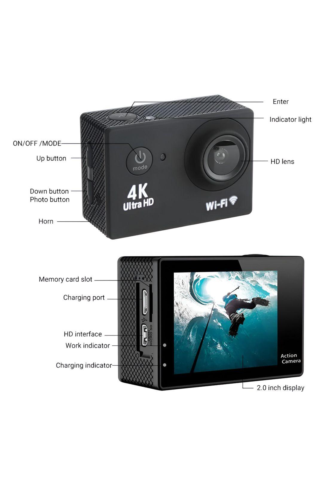 Cámara de Acción Deportiva 4K Waterproof Ultra HD 104K Wifi-5