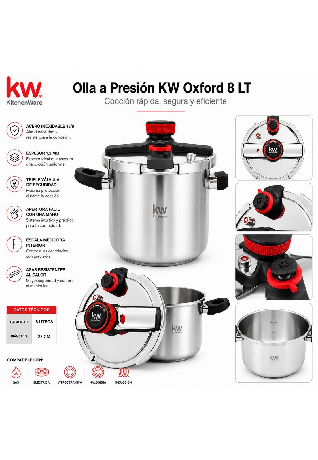 Olla a Presión KW Oxford 8LT Acero Inoxidable Triple Válvula-6