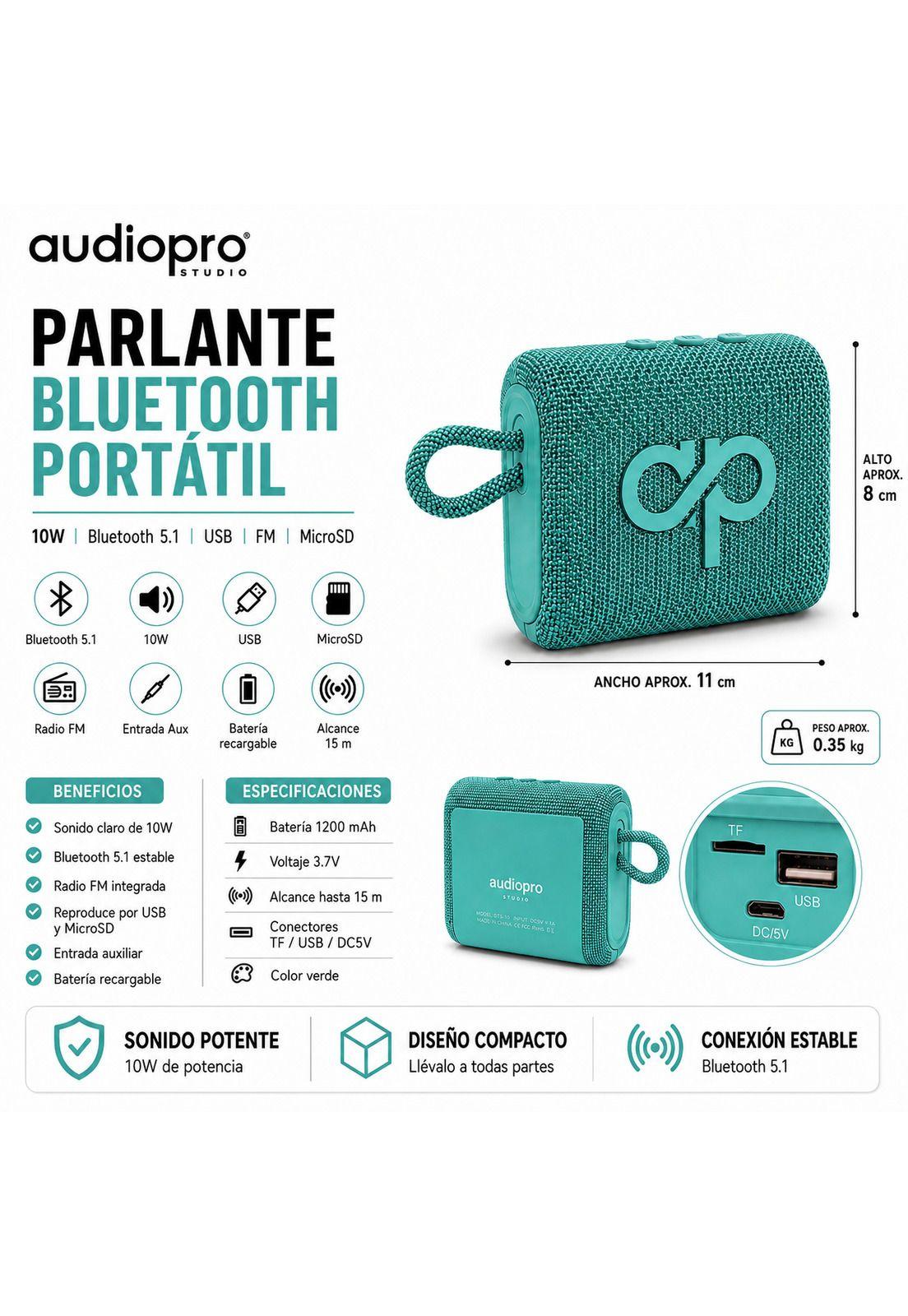 Parlante Portátil Bluetooth Sound GO 10W USB-FM-MicroSD Verde-8