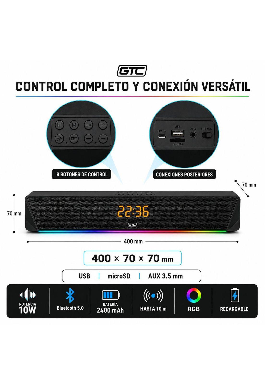 Barra de Sonido Inalámbrica Bluetooth RGB Recargable-6
