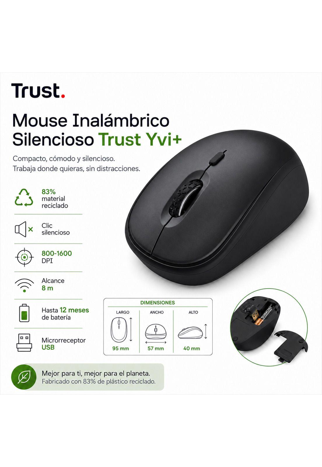 Mouse Inalámbrico Silencioso Trust YVI Eco Friendly BK 24549-6