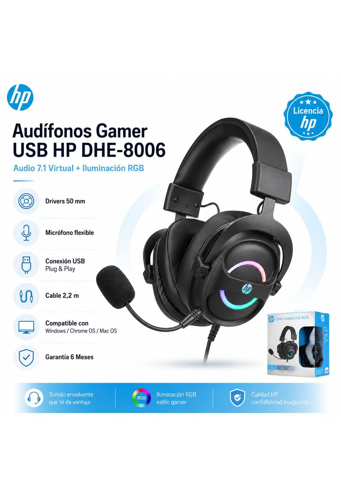 Audífonos Gamer USB HP DHE-8006 Audio 7.1 + Iluminación RGB-6