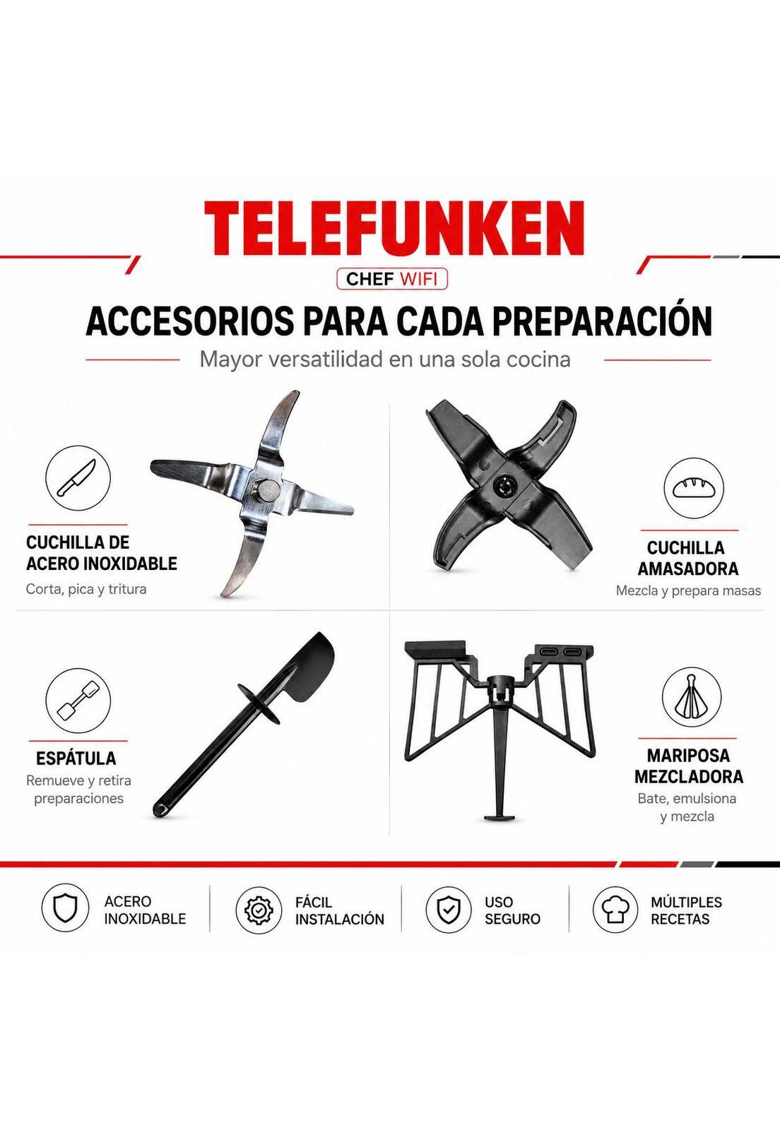 Robot de Cocina Touchscreen TELEFUNKEN CHEF WIFI 1300W 3.5L-6