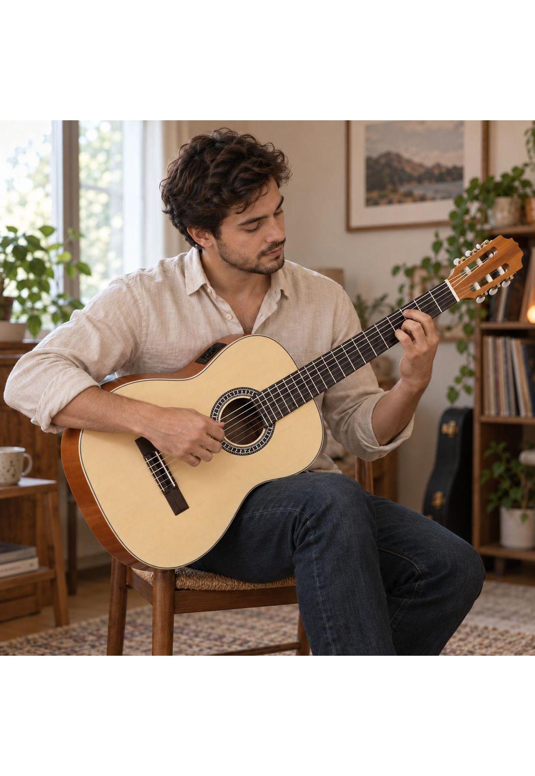 Guitarra Electroacústica Sevillana 39” Natural Estandar Con Alma Ajustable y Funda 8941-5