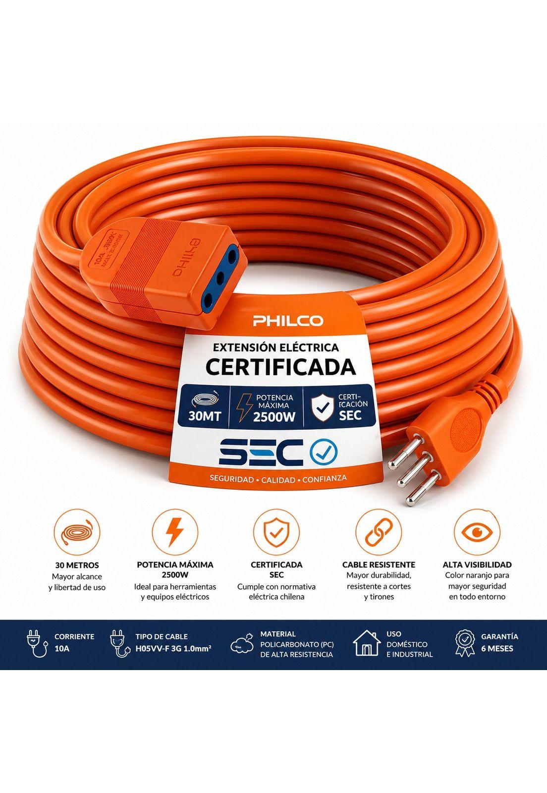 Extensión Eléctrica 30 Metros SEC XT49 / 2500W / 10A Naranjo-2