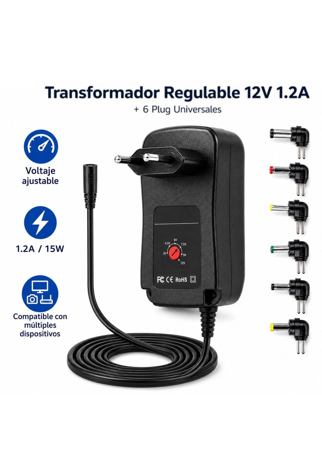 Transformador 12V Regulables 1.2A / 15W + 6 Plug Universales-2