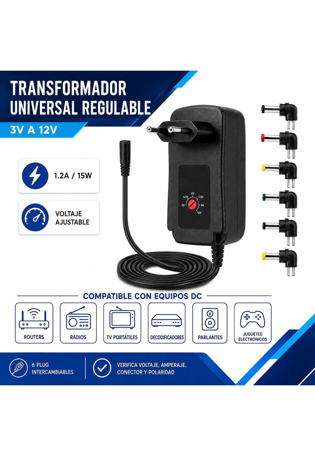 Transformador 12V Regulables 1.2A / 15W + 6 Plug Universales-4