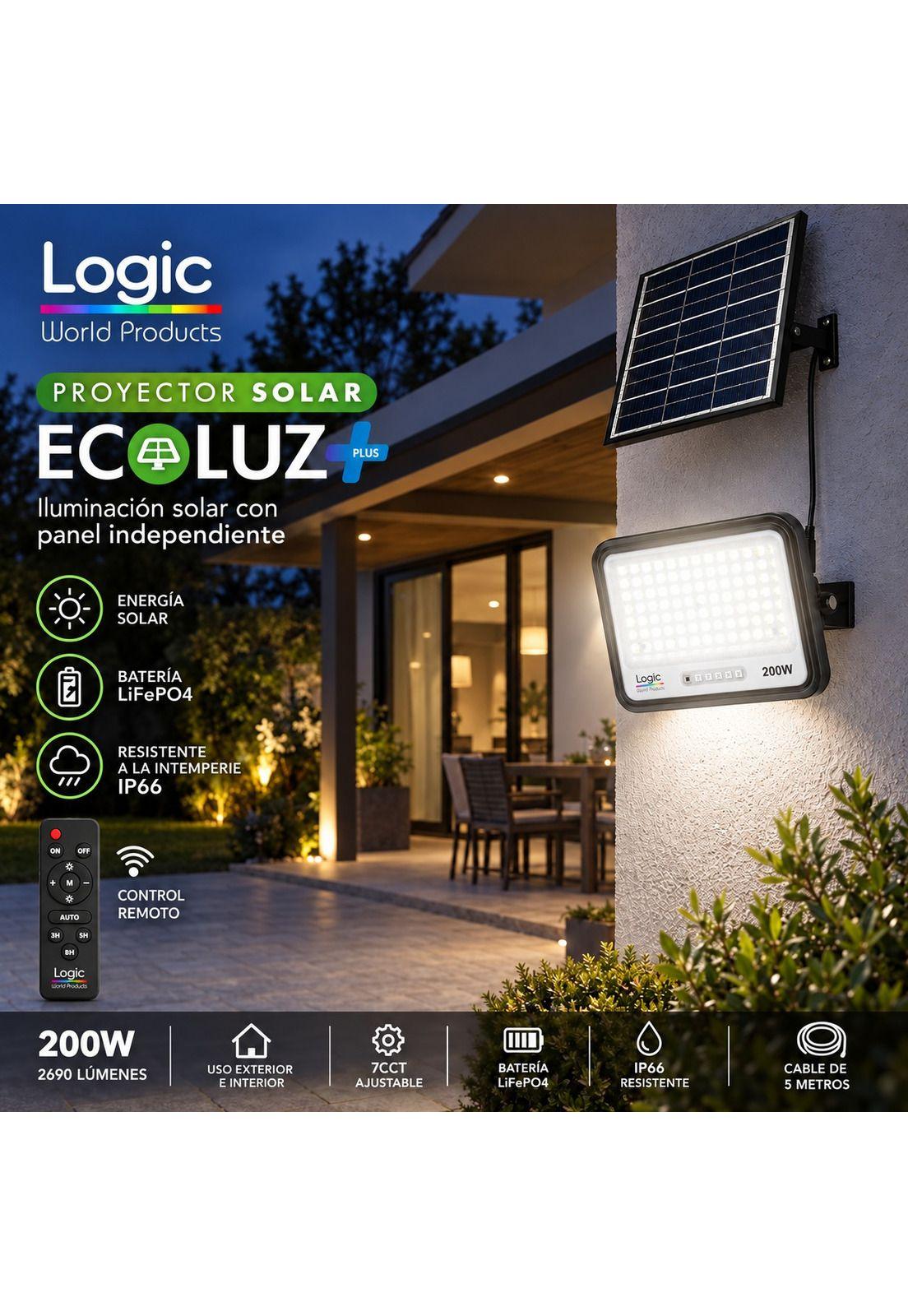Proyector LED 200W con Panel Solar Independiente + Cable 5MT-3