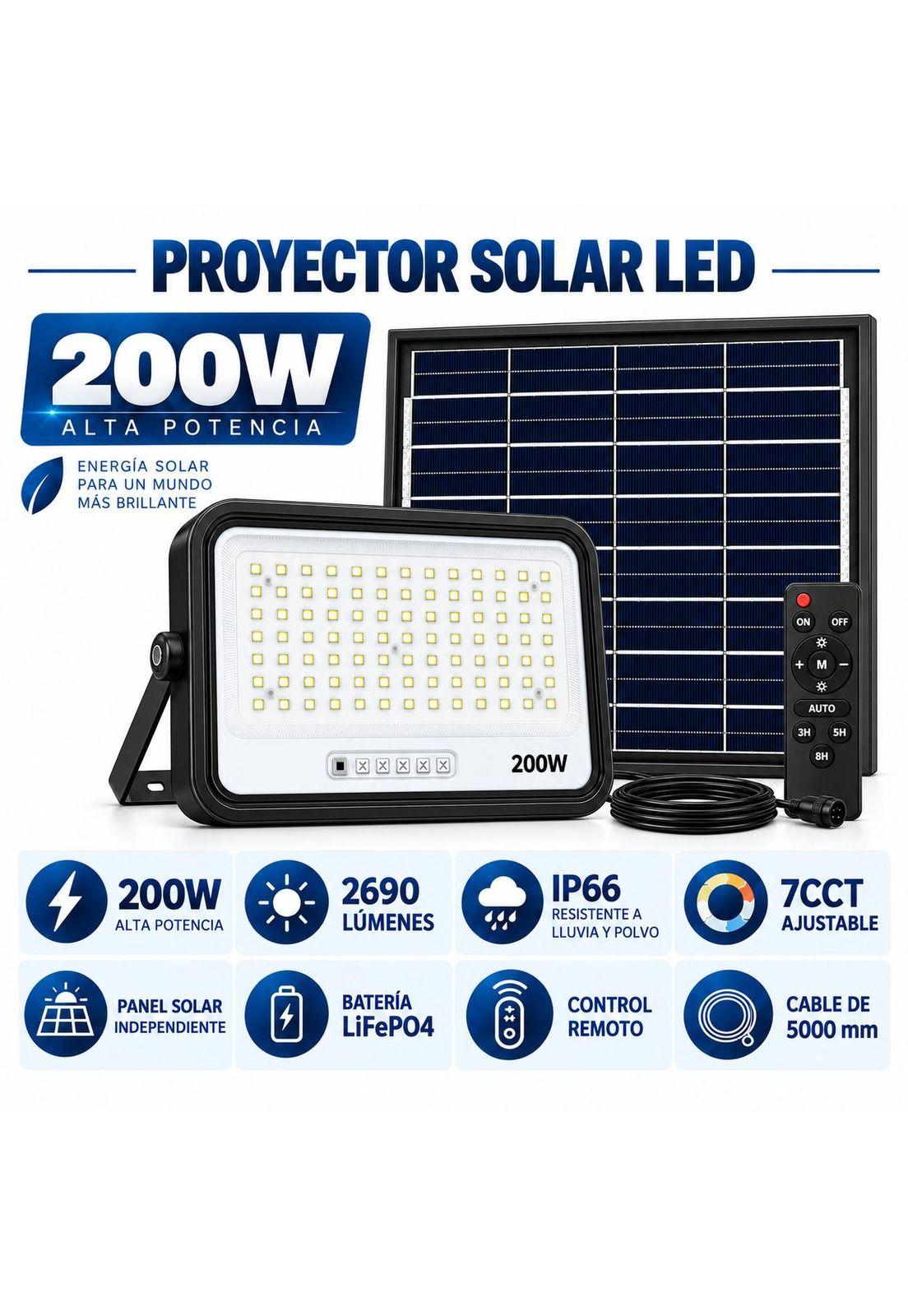 Proyector LED 200W con Panel Solar Independiente + Cable 5MT-4